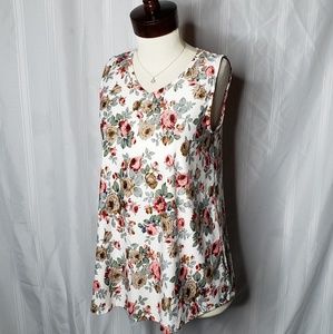 Essential Tank V-Neck Ivory/Coral/Taupe Floral